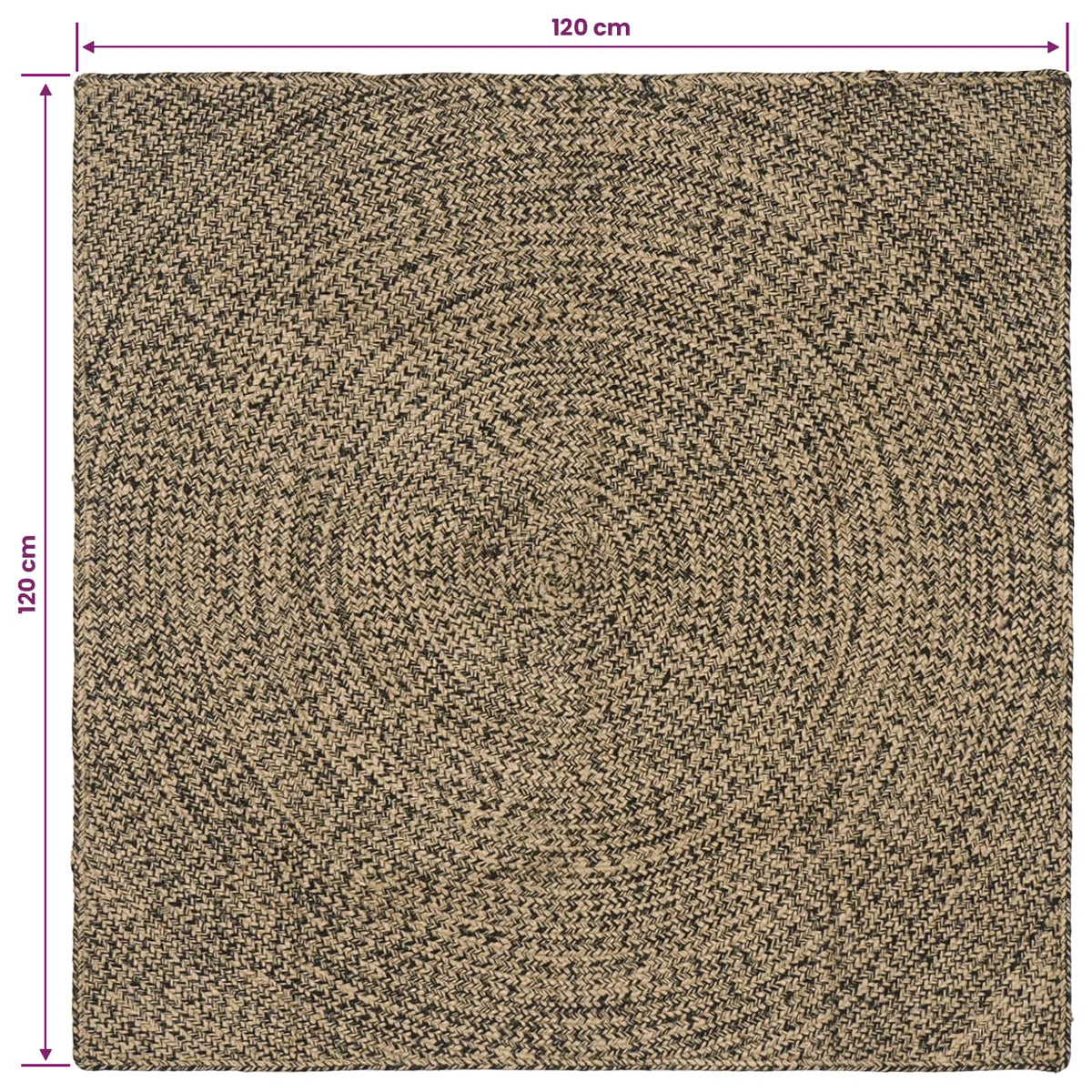 Område tæppe Naturfarvet og sort 120 x 120 cm Jute