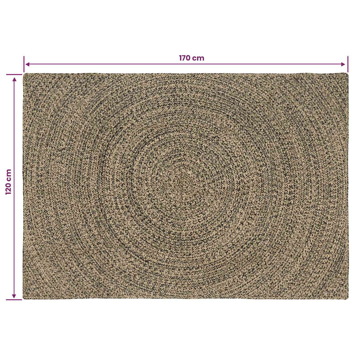 Område tæppe Naturfarvet og sort 120 x 170 cm Jute