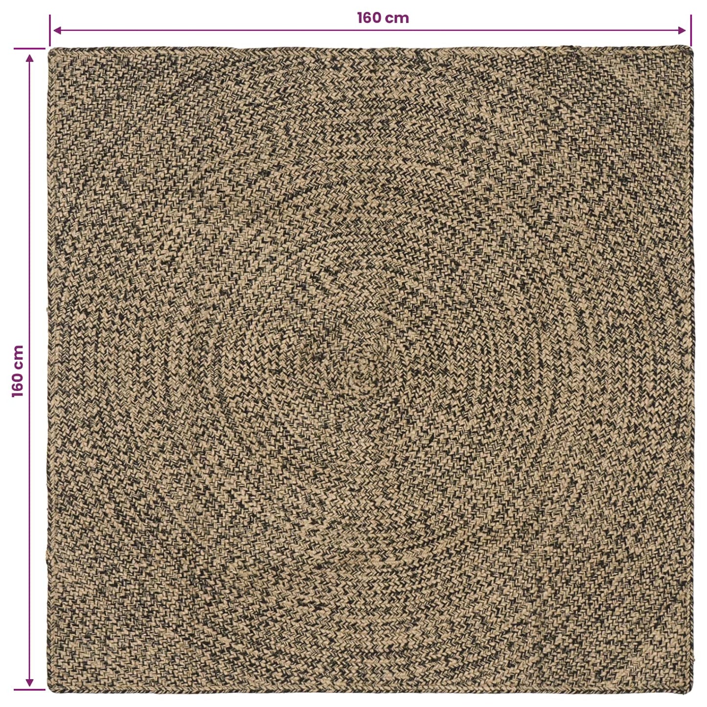 Område tæppe Naturfarvet og sort 160 x 160 cm Jute