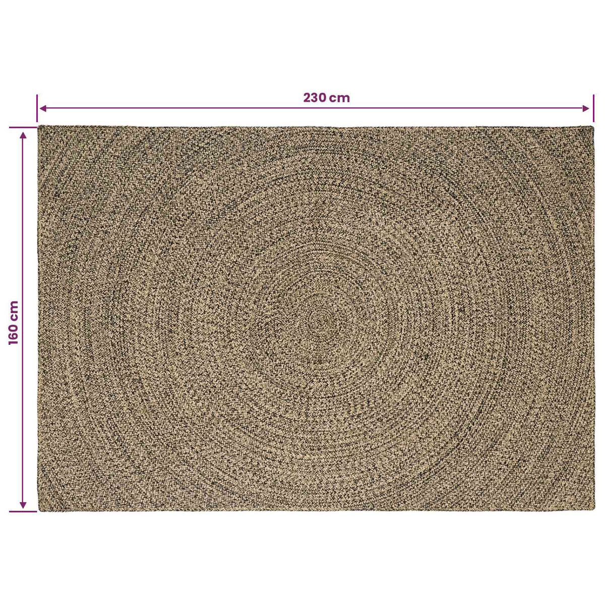 Område tæppe Naturfarvet og sort 160 x 230 cm Jute