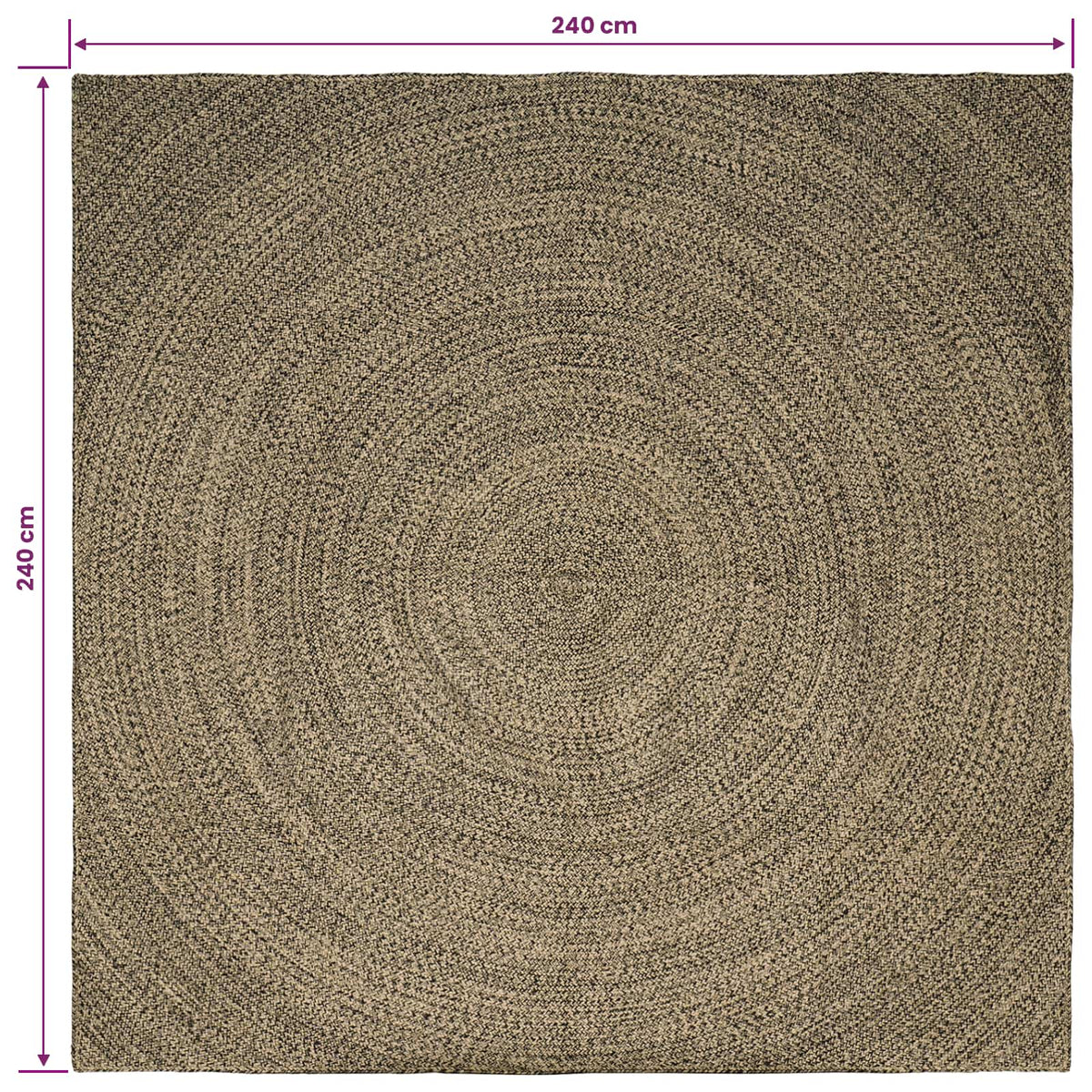 Område tæppe Naturfarvet og sort 240 x 240 cm Jute