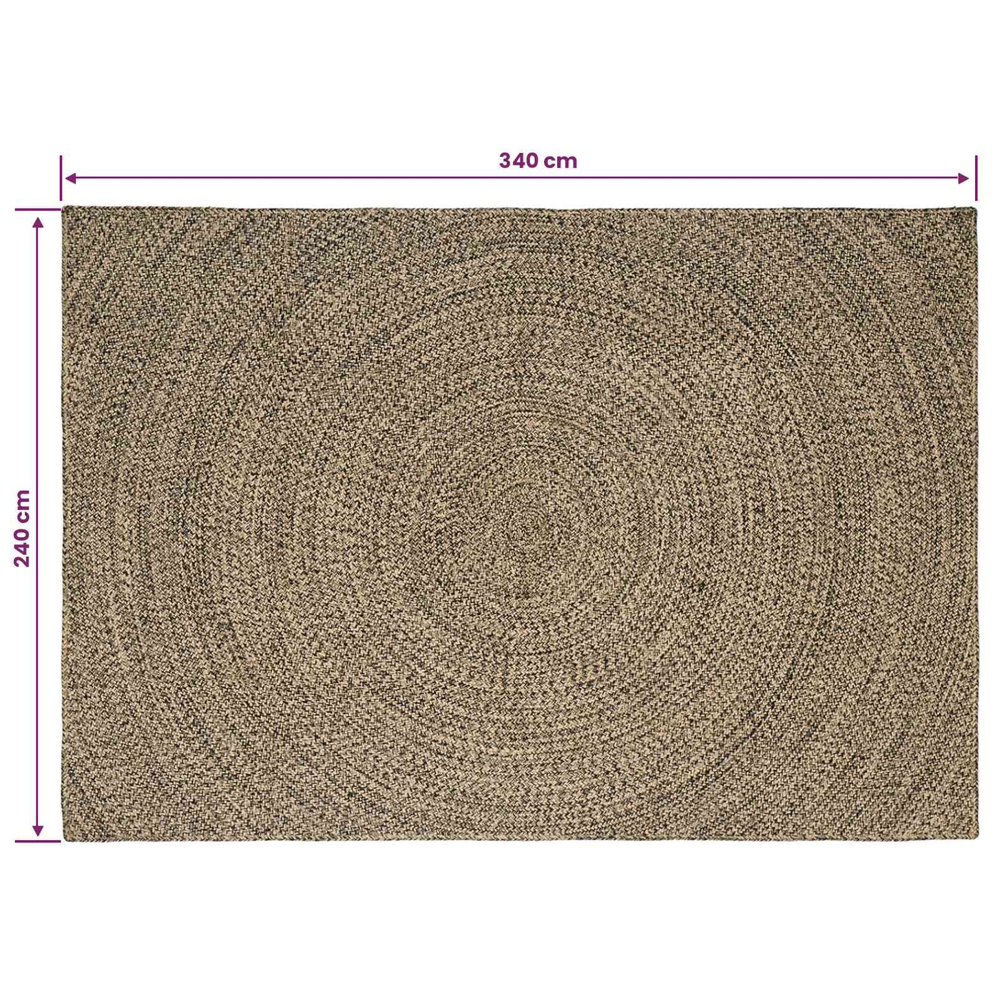 Område tæppe Naturfarvet og sort 240 x 340 cm Jute