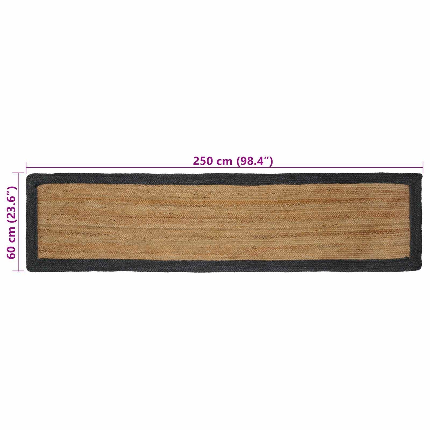 Område tæppe Mørkegrå 60 x 250 cm Jute