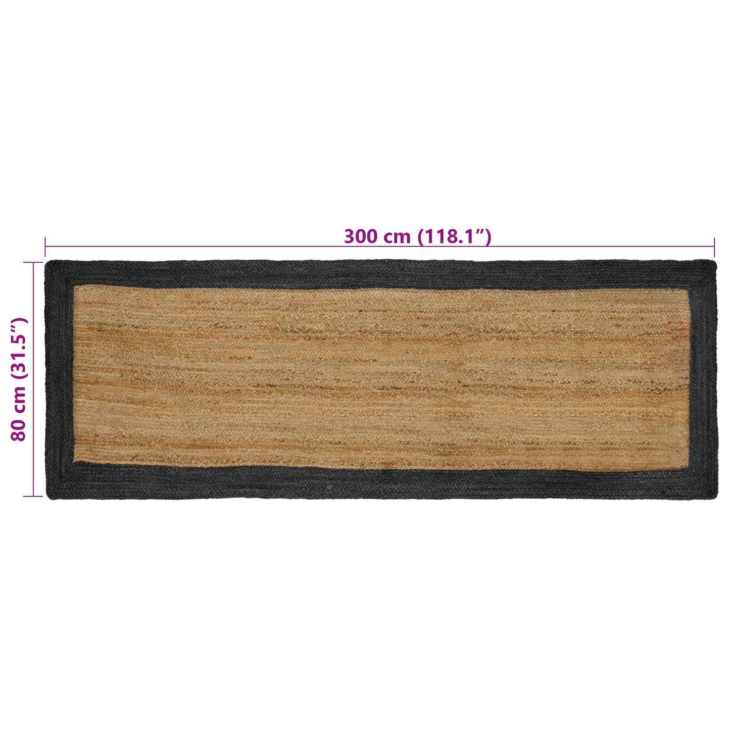 Område tæppe Mørkegrå 80 x 300 cm Jute