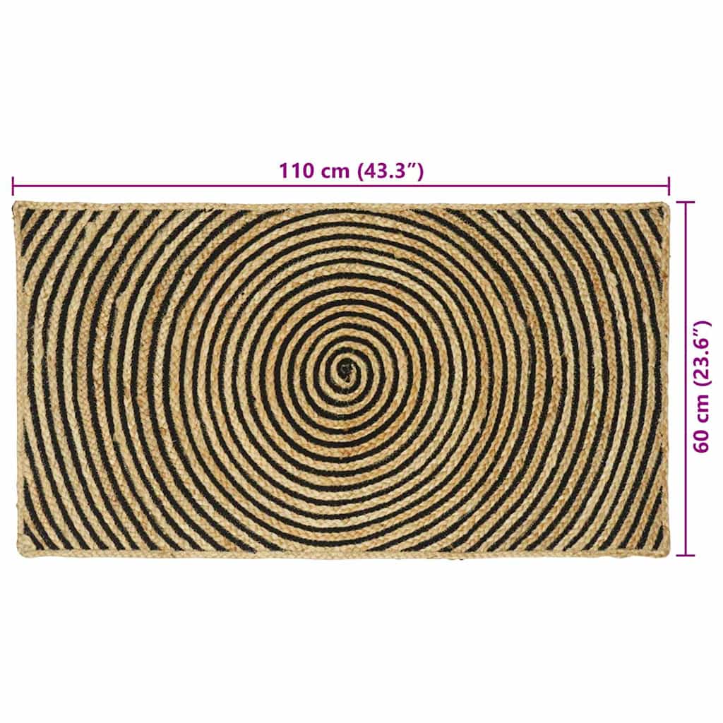 Område tæppe Sort 60 x 110 cm Jute