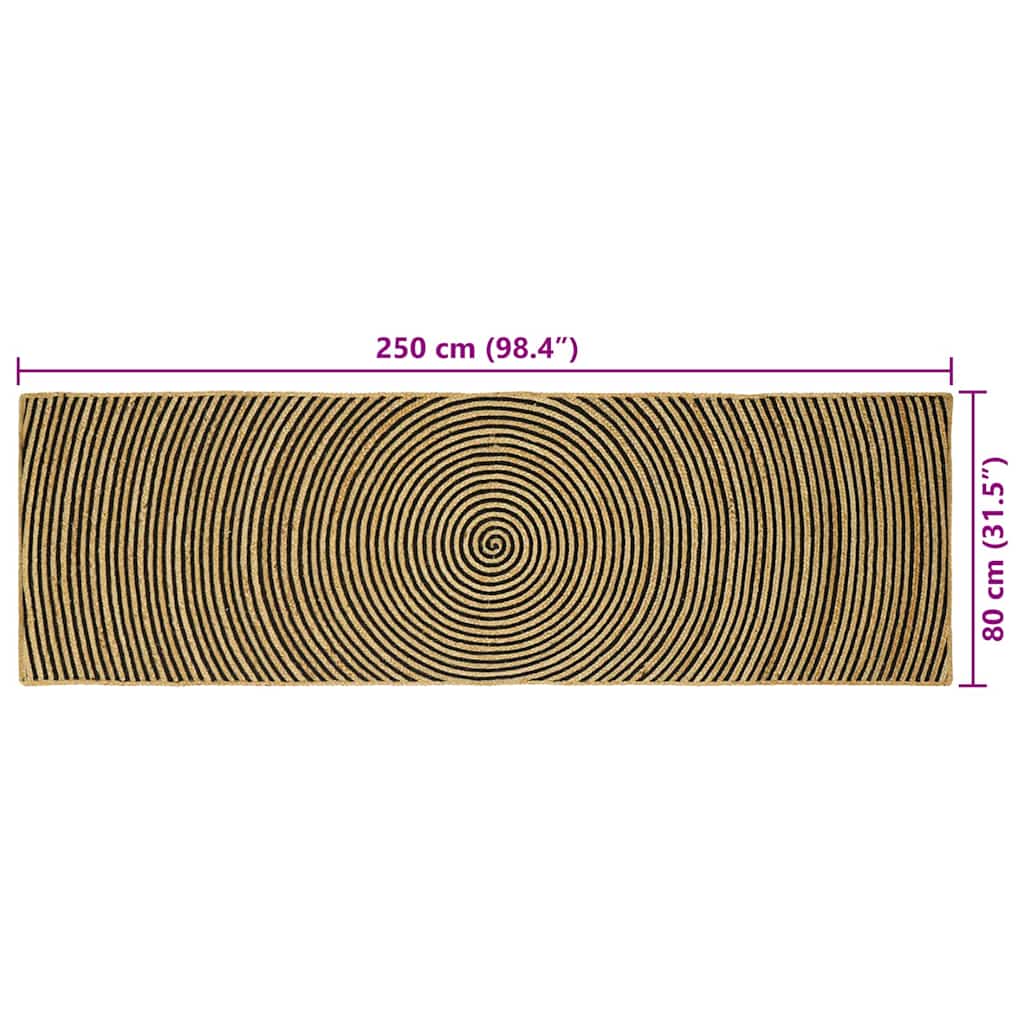 Område tæppe Sort 80 x 250 cm Jute