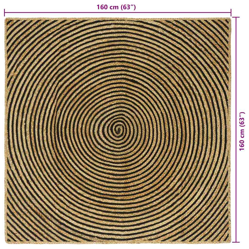 Område tæppe Sort 160 x 160 cm Jute