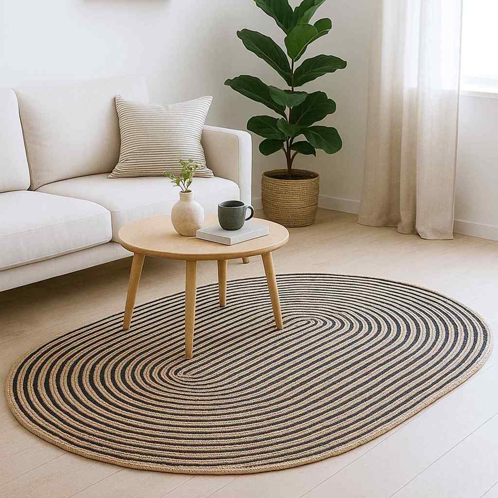 Område tæppe Naturfarvet og sort 152 x 245 cm Jute