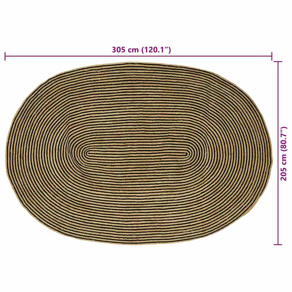 Område tæppe Naturfarvet og sort 205 x 305 cm Jute