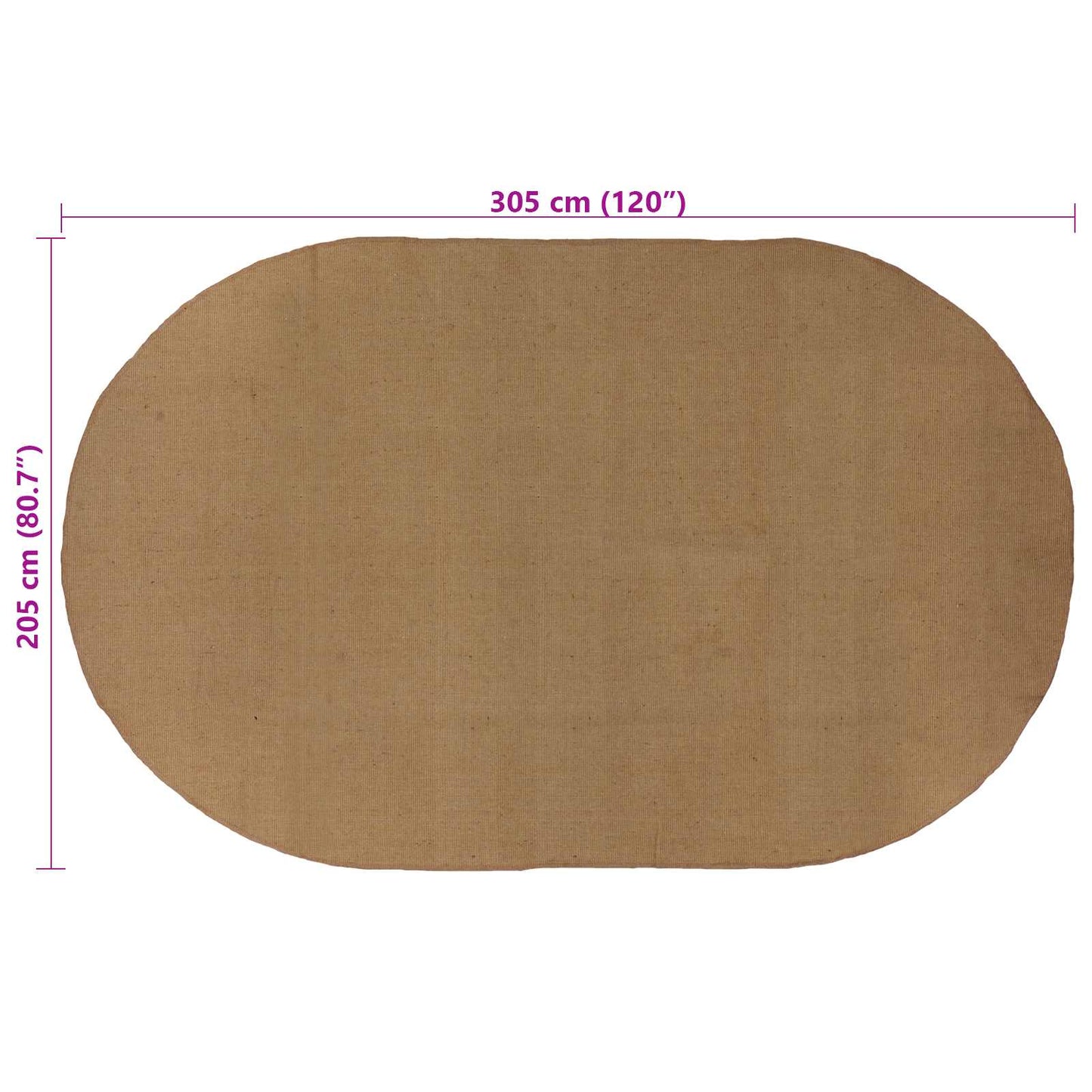 Område tæppe Naturfarvet 205 x 305 cm Jute