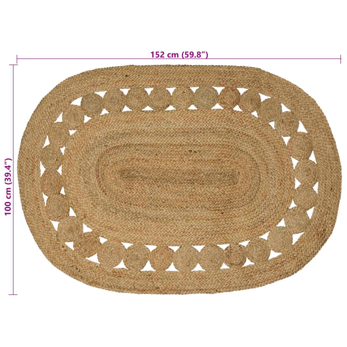 Område tæppe Naturfarvet 100 x 152 cm Jute