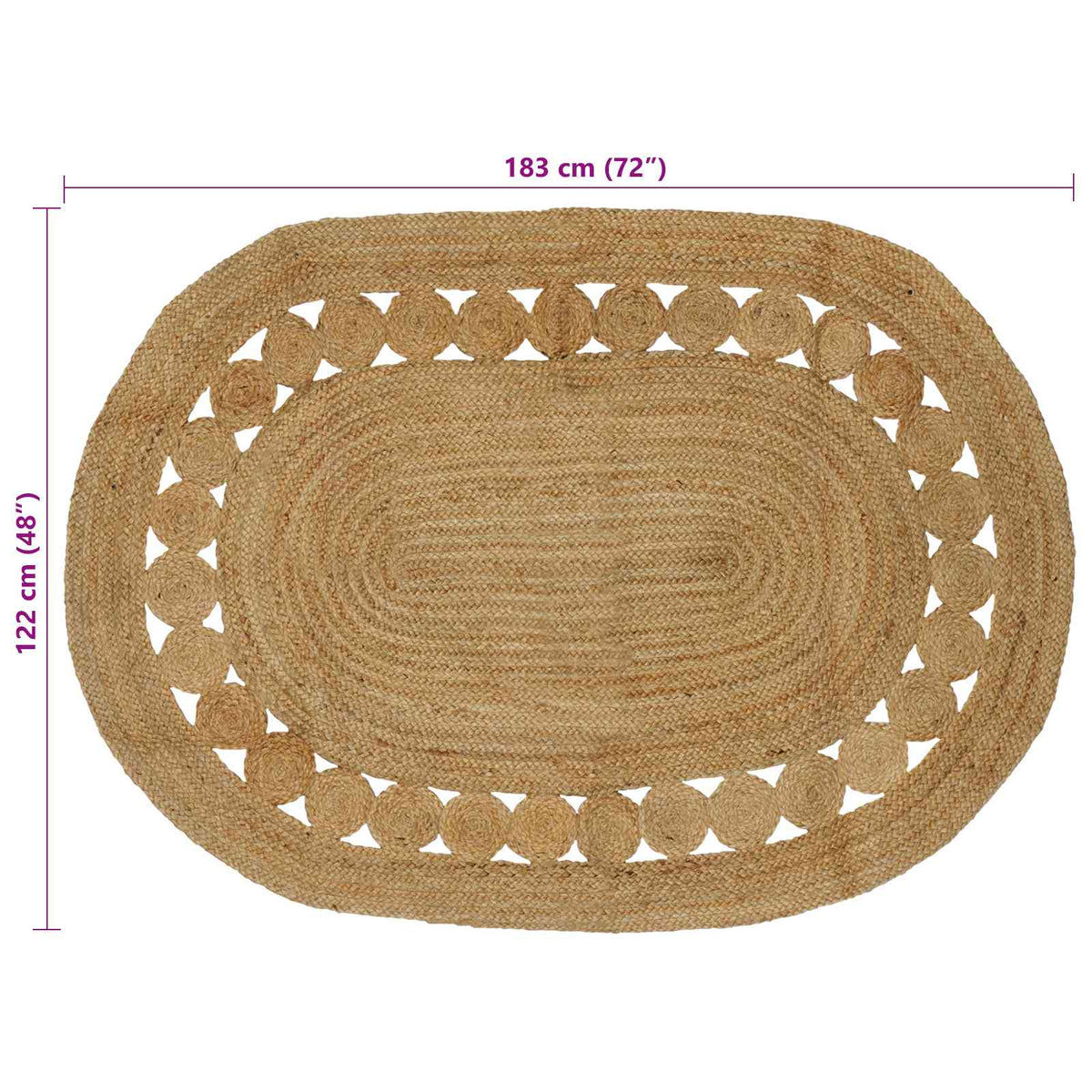 Område tæppe Naturfarvet 122 x 183 cm Jute