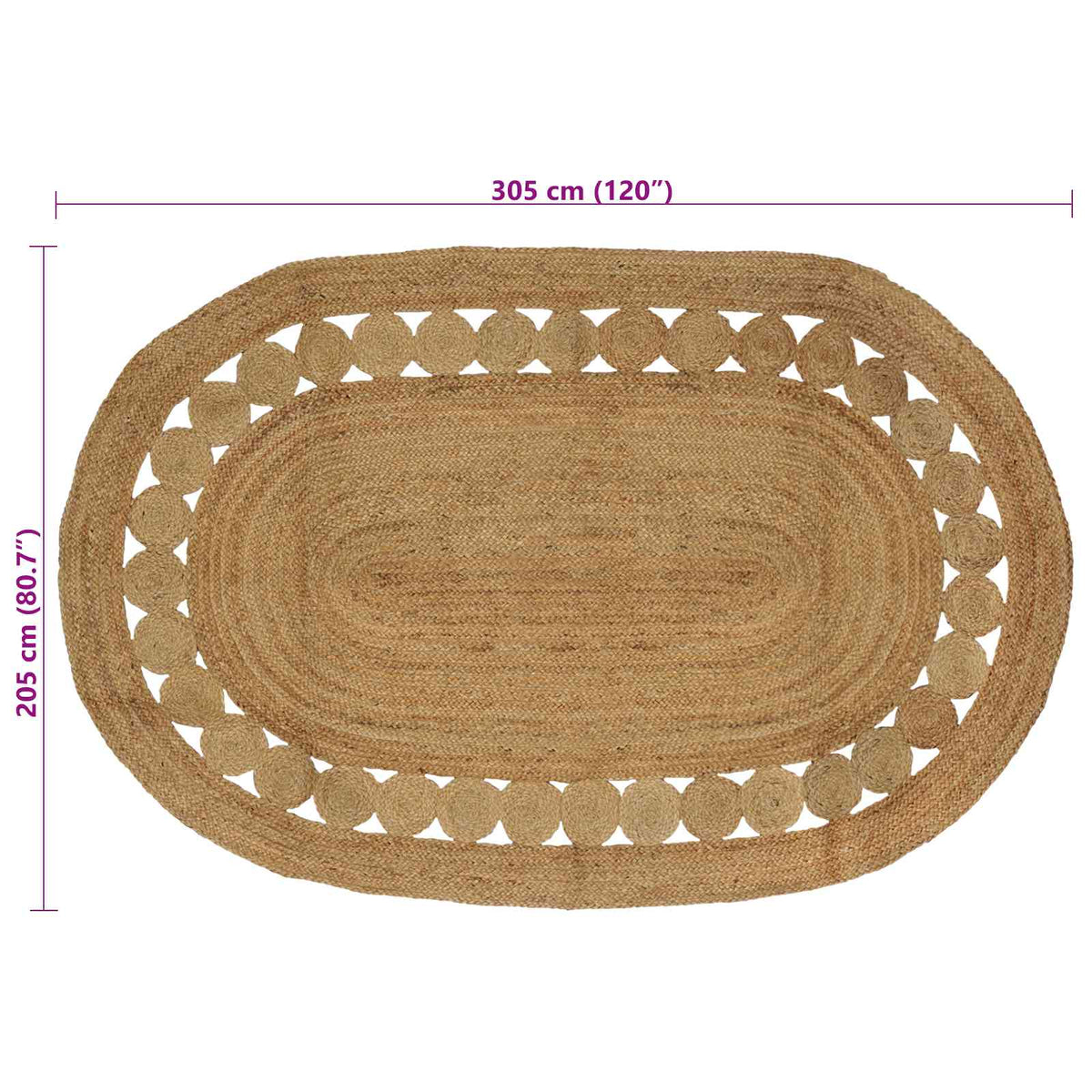 Område tæppe Naturfarvet 205 x 305 cm Jute