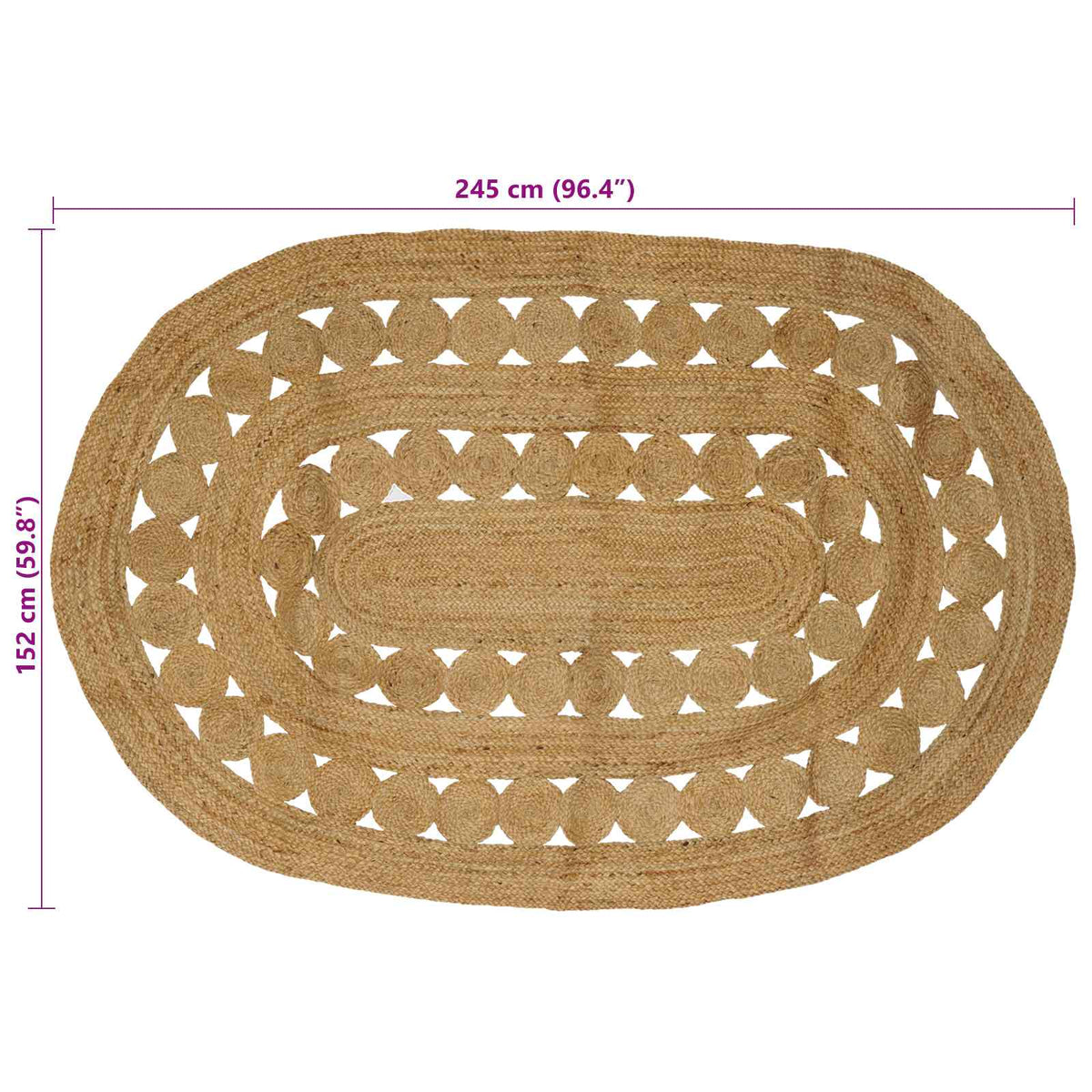 Område tæppe Naturfarvet 152 x 245 cm Jute