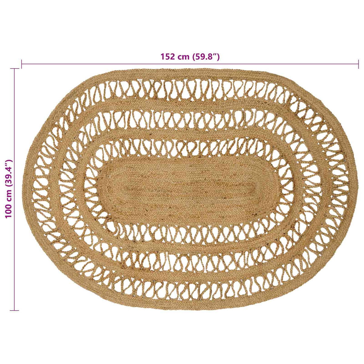 Område tæppe Naturfarvet 100 x 152 cm Jute