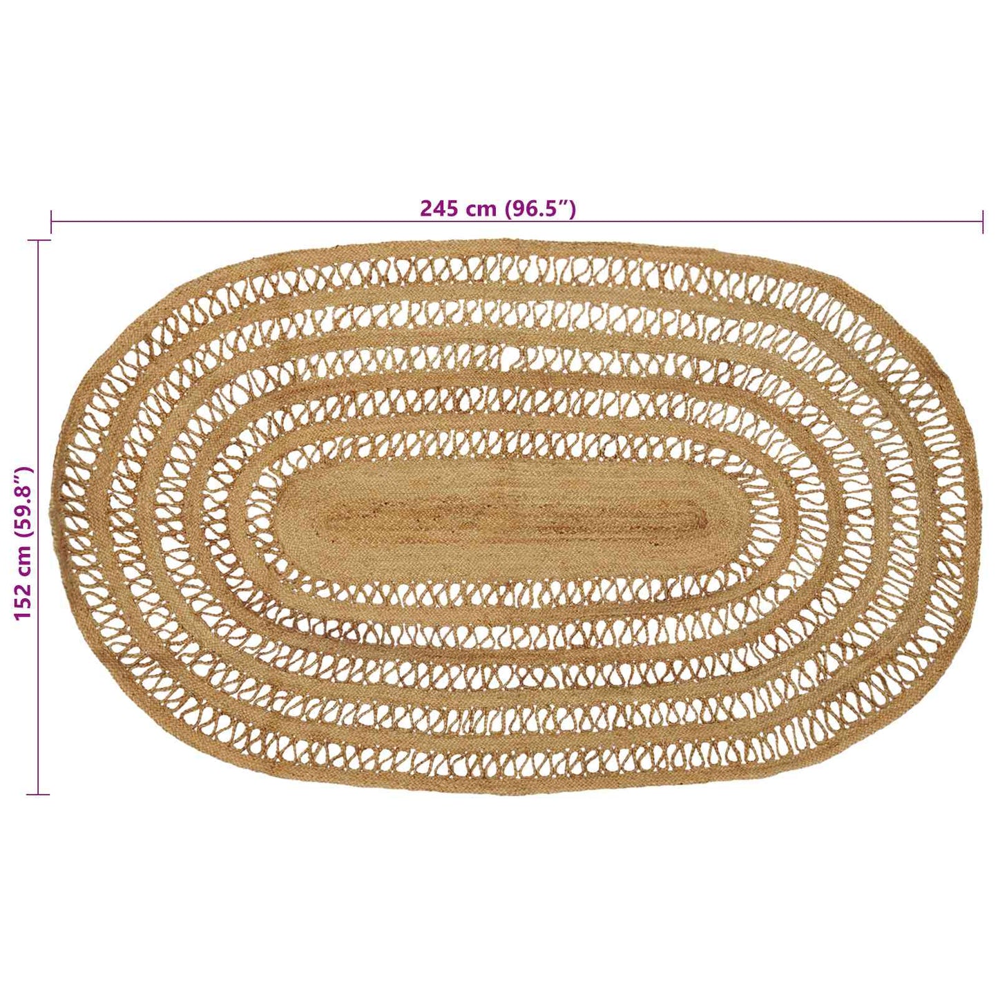 Område tæppe Naturfarvet 152 x 245 cm Jute