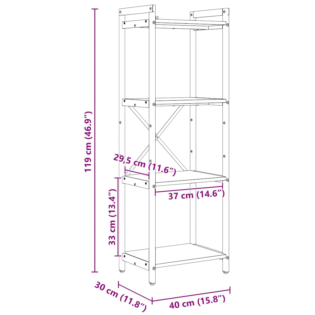 Bogreol 40 x 30 x 119 cm Konstrueret træ Gammelt træ
