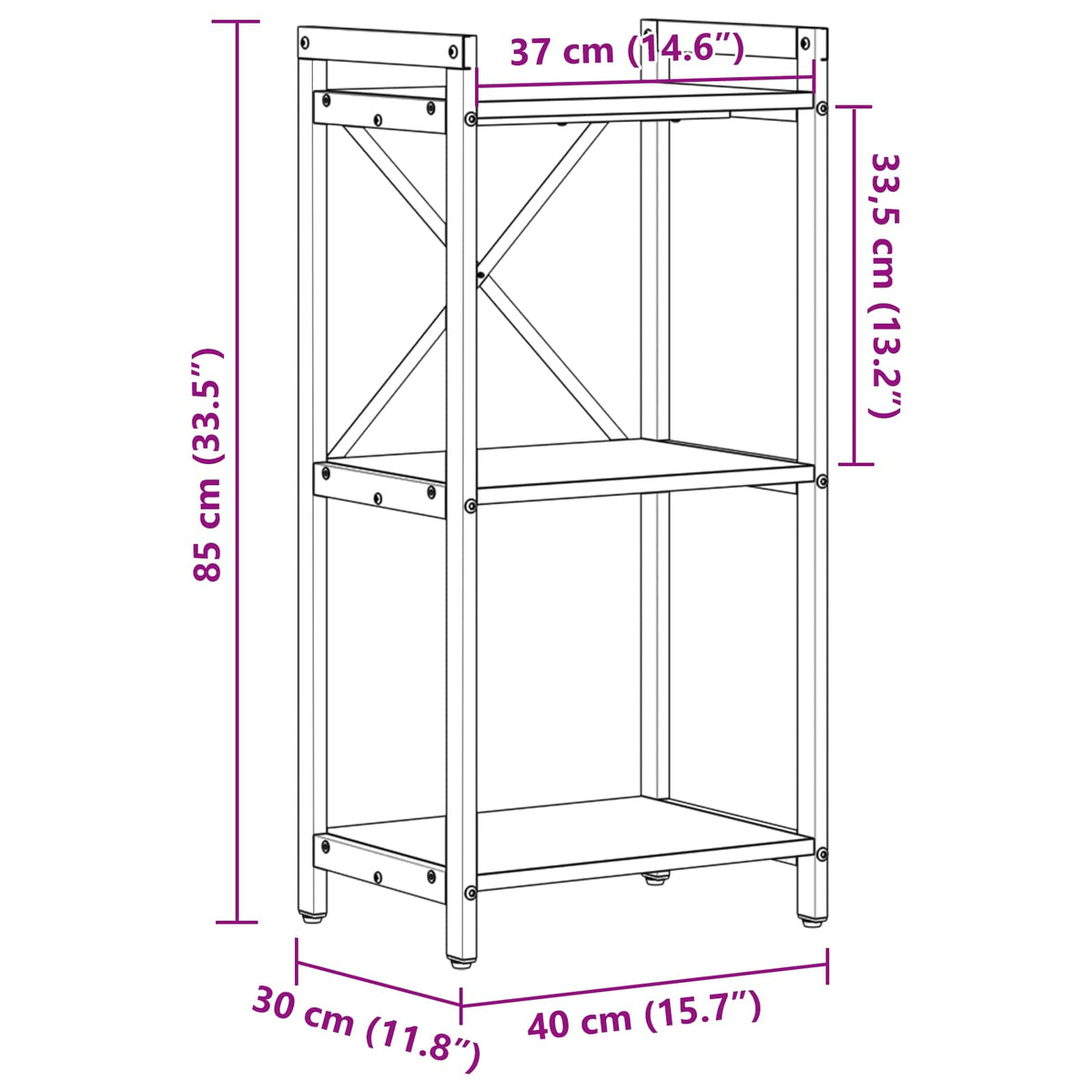 Bogreol 40 x 30 x 85 cm Konstrueret træ Gammelt træ