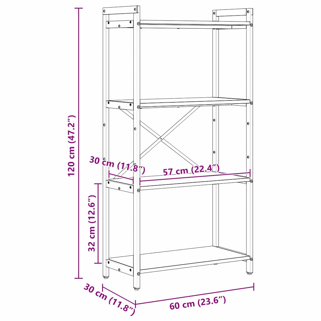 Bogreol 60 x 30 x 120 cm Konstrueret træ Sonoma eg