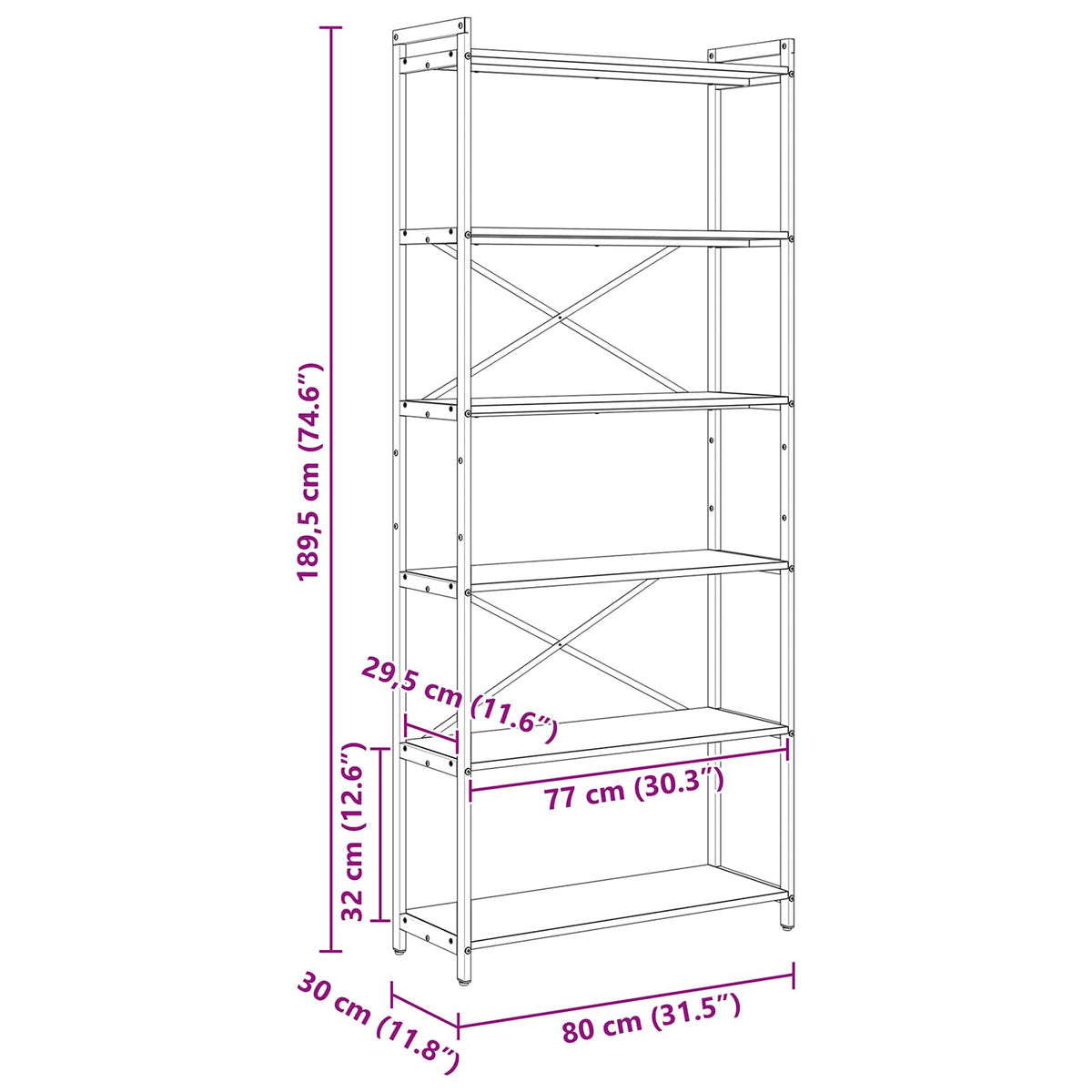 Bogreol 80 x 30 x 189,5 cm Konstrueret træ Sort eg