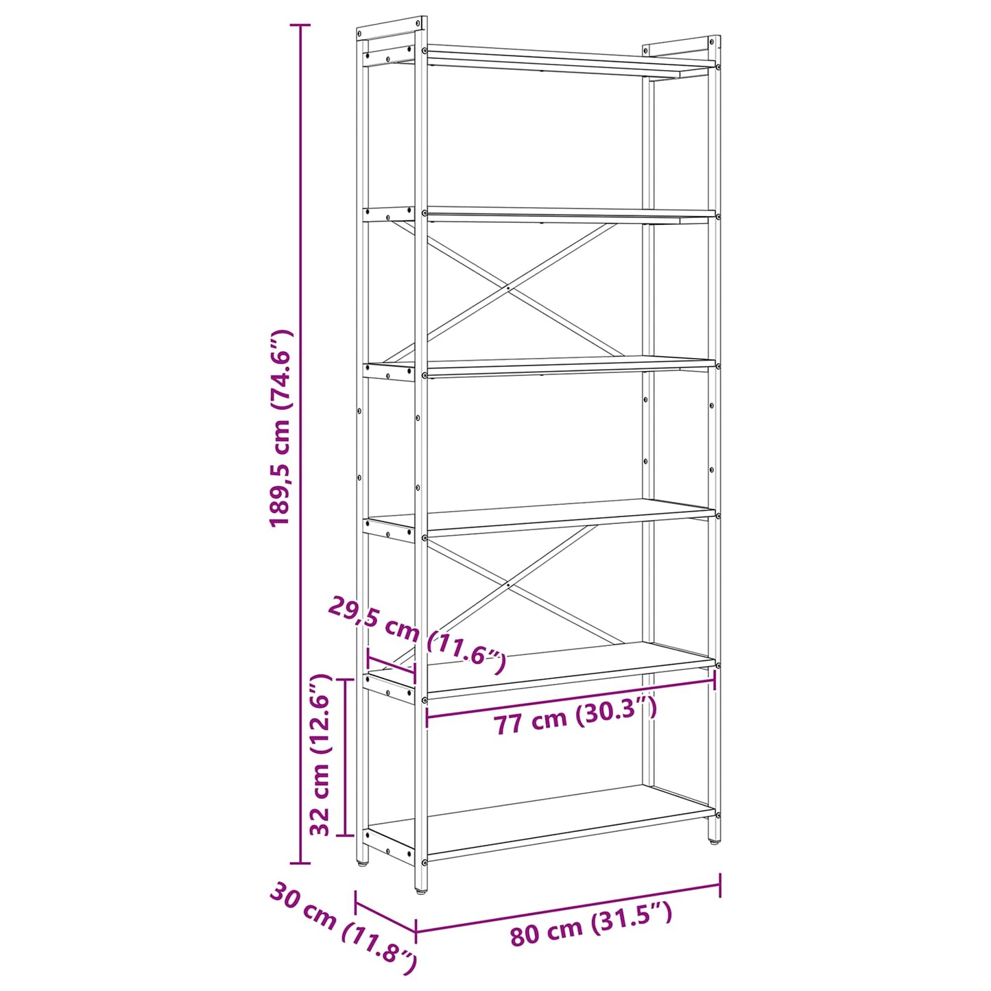 Bogreol 80 x 30 x 189,5 cm Konstrueret træ Gammelt træ