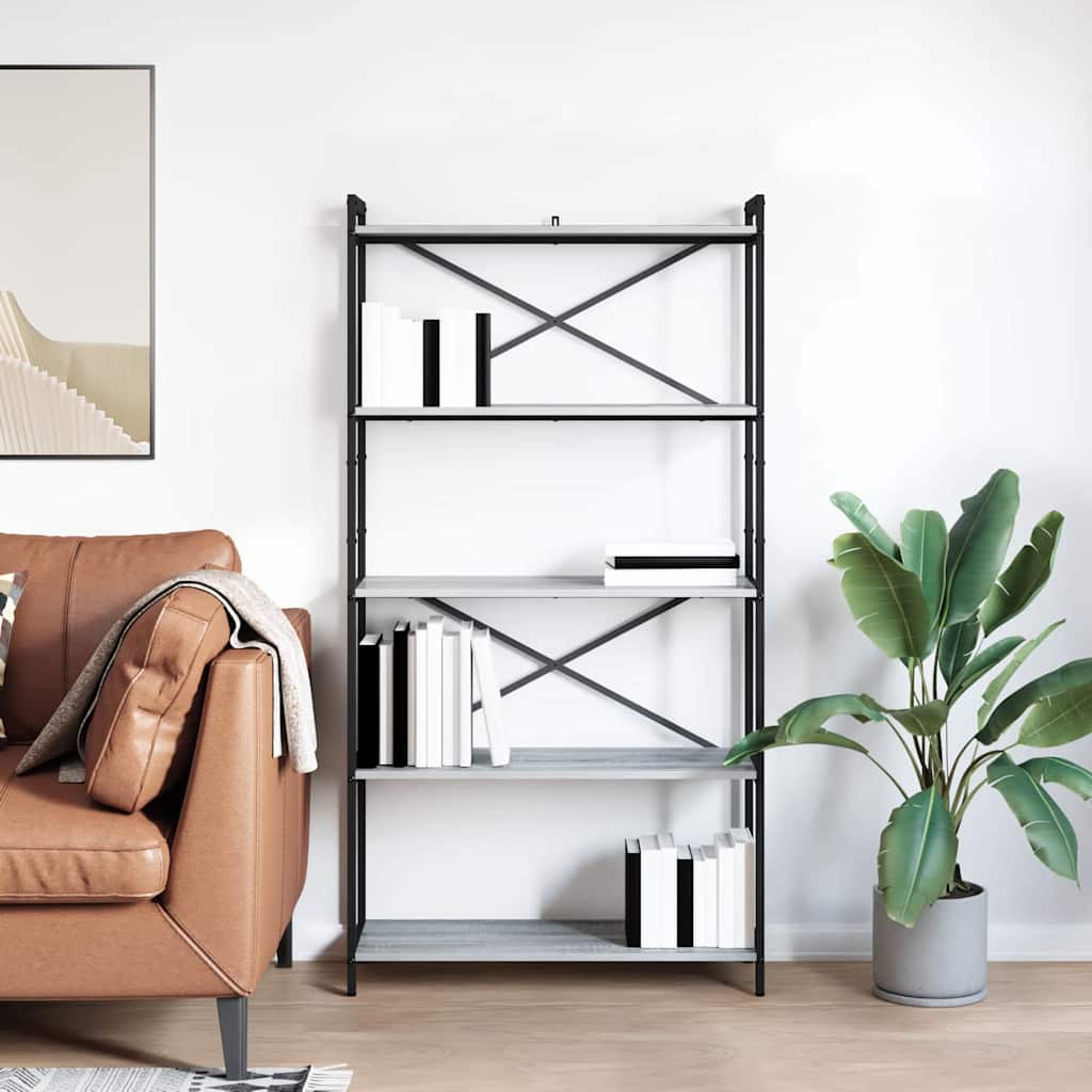 Bogreol 80 x 30 x 155 cm Konstrueret træ Grå sonoma-eg