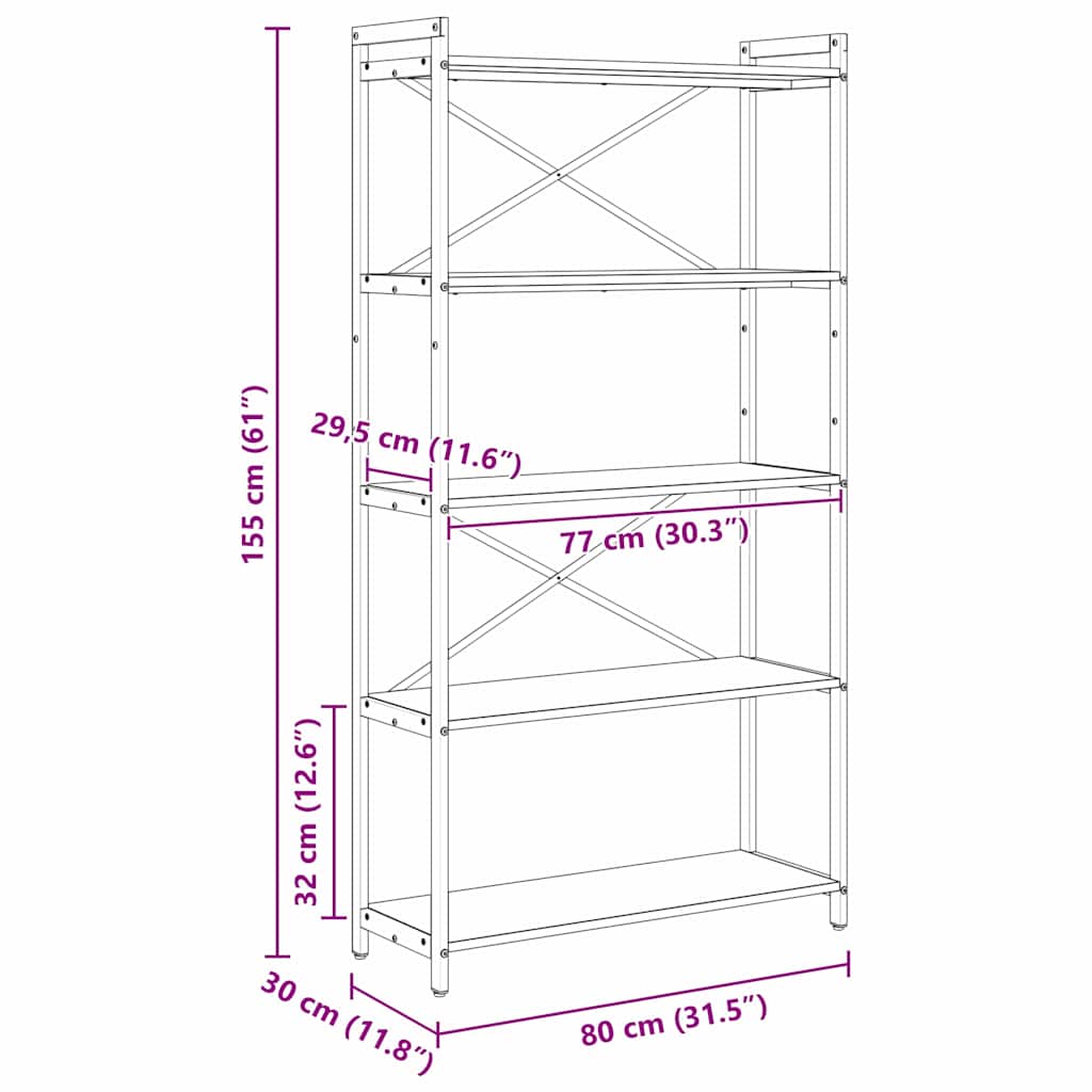 Bogreol 80 x 30 x 155 cm Konstrueret træ Gammelt træ