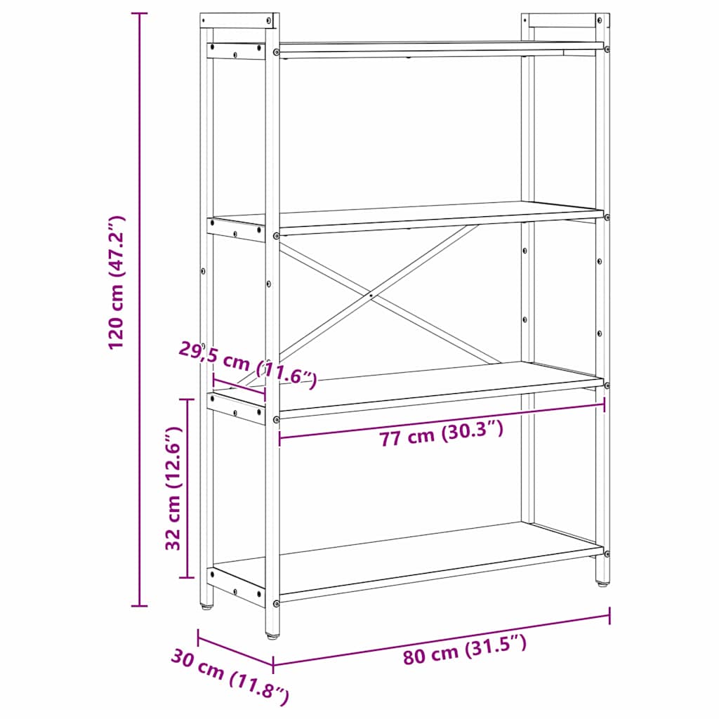 Bogreol 80 x 30 x 120 cm Konstrueret træ Grå sonoma-eg