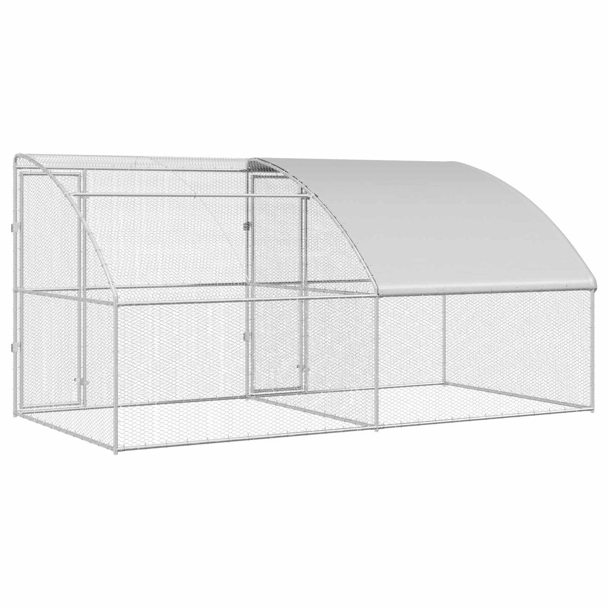 Hønsebur med 2 døre 2 stk. Sølv 400x200x200cm Stål og PE