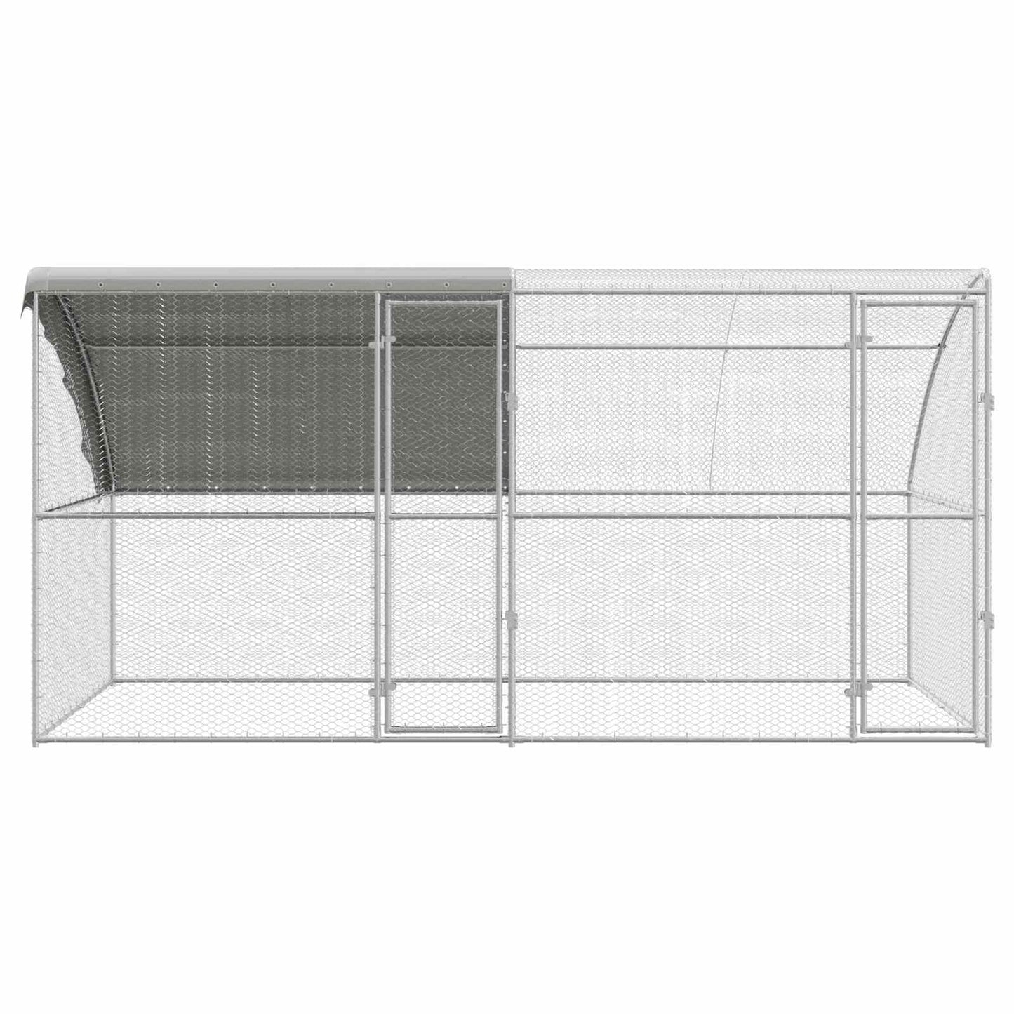 Hønsebur med 2 døre 2 stk. Sølv 400x200x200cm Stål og PE