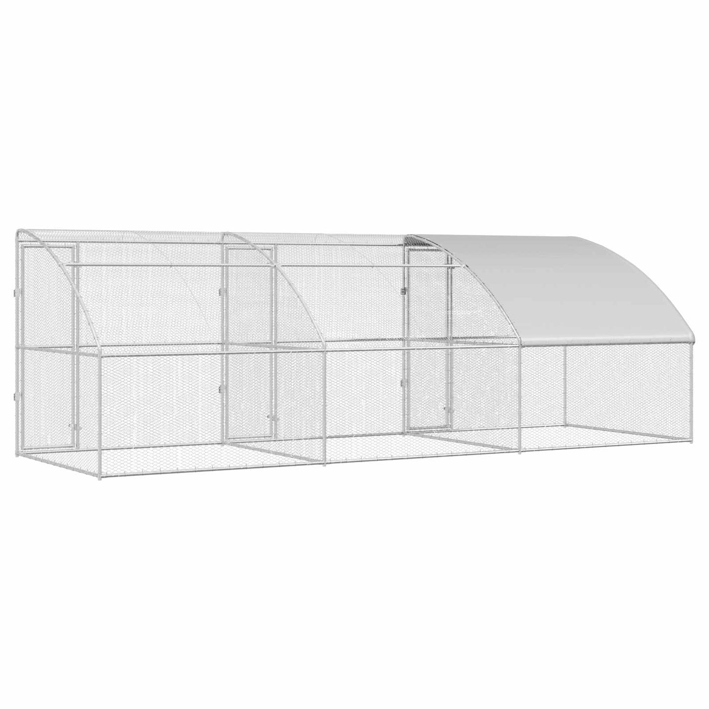 Hønsebur med 3 låger 3 stk. Sølv 600x200x200cm Stål og PE