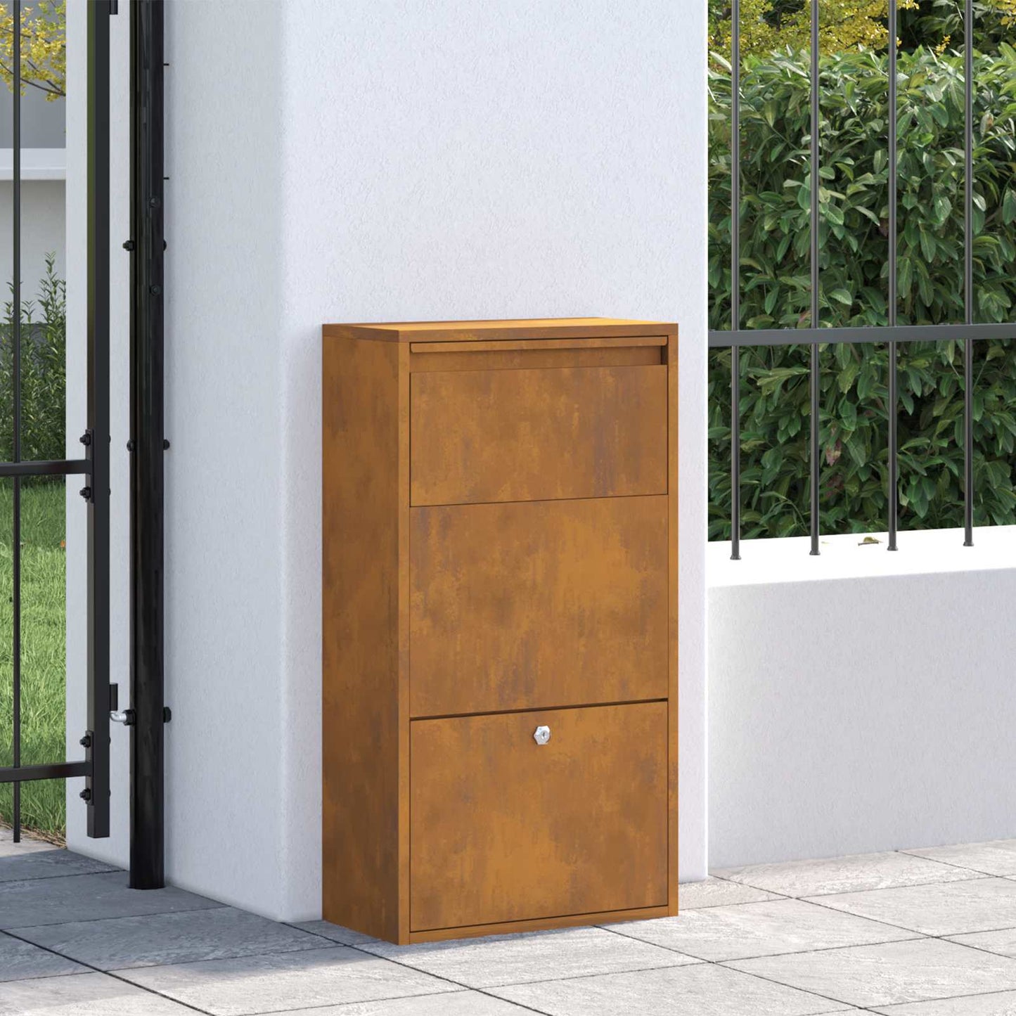 Pakke drop boks med dør Rusten 44 x 22 x 82 cm Cortenstål