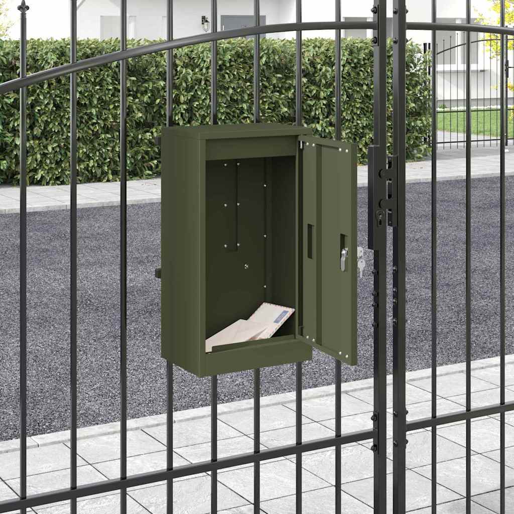 postkasse med opbevaring Olivengrøn 30 x 20 x 55 cm Stål
