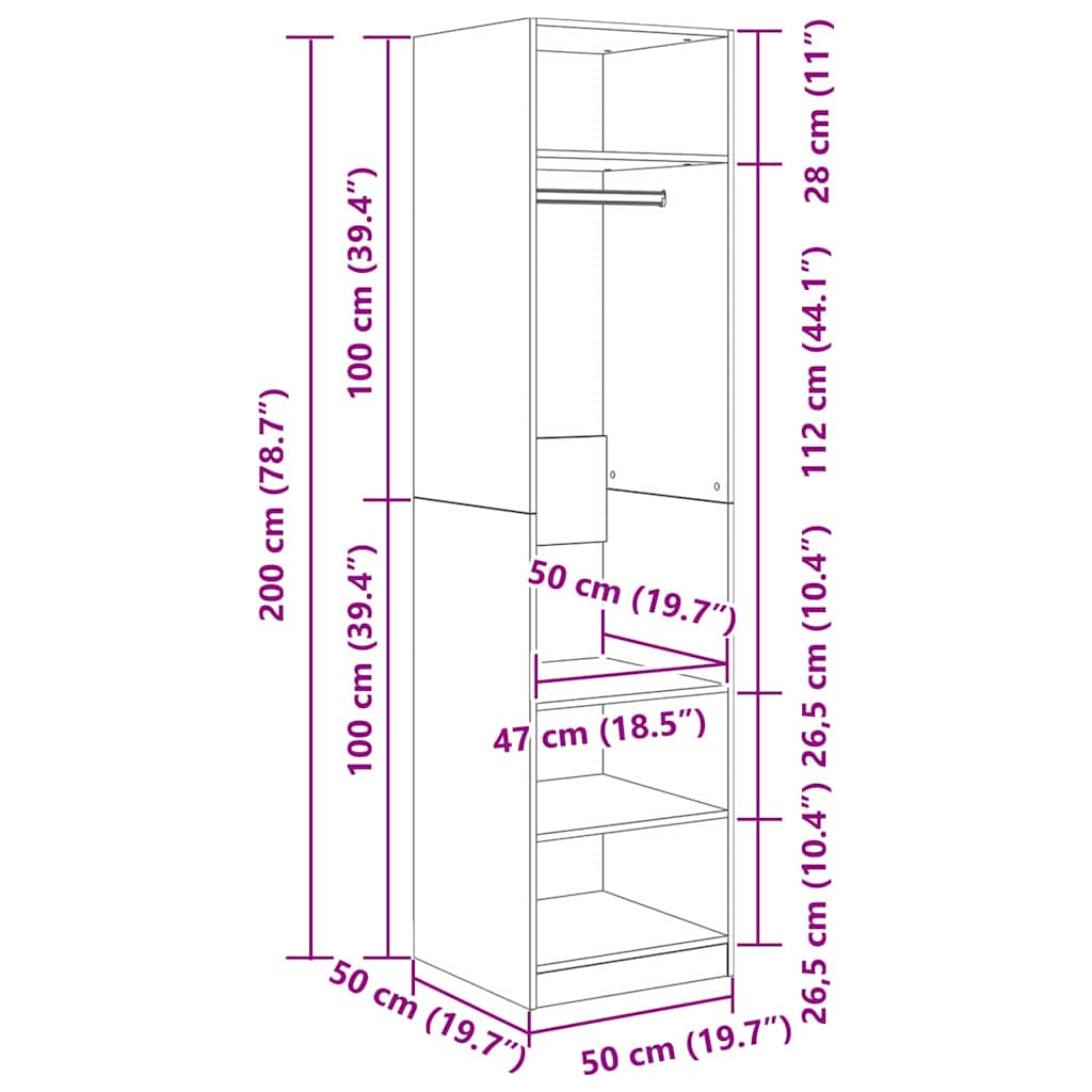 Garderobeskab Sort eg 50 x 50 x 200 cm Konstrueret træ