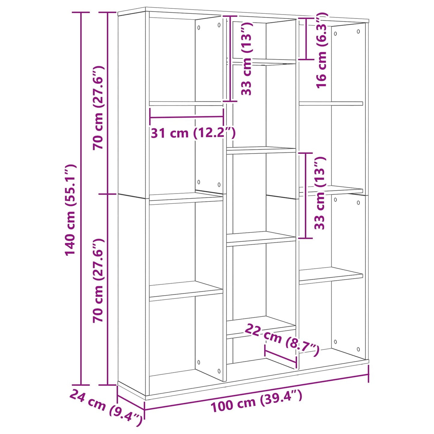 Rumdeler Sort eg 100 x 24 x 140 cm Konstrueret træ