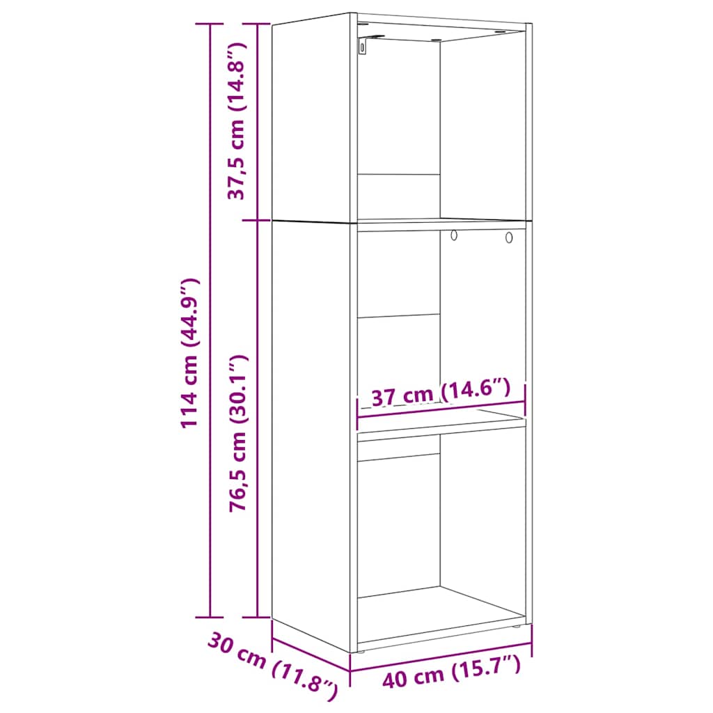Bogreol 3 niveauer 40 x 30 x 114 cm Konstrueret træ Sort eg
