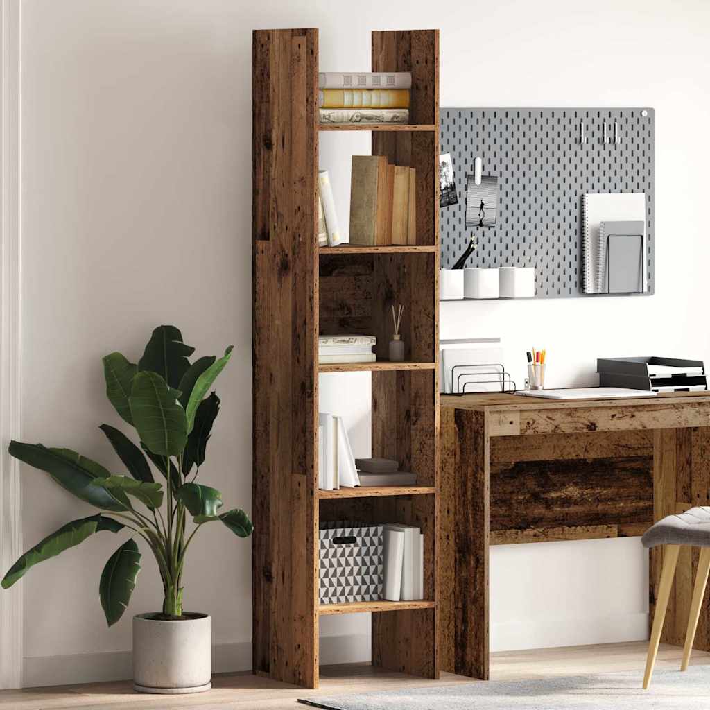 Bogskab 5 niveauer 40 x 35 x 180 cm Konstrueret træ Gammelt træ