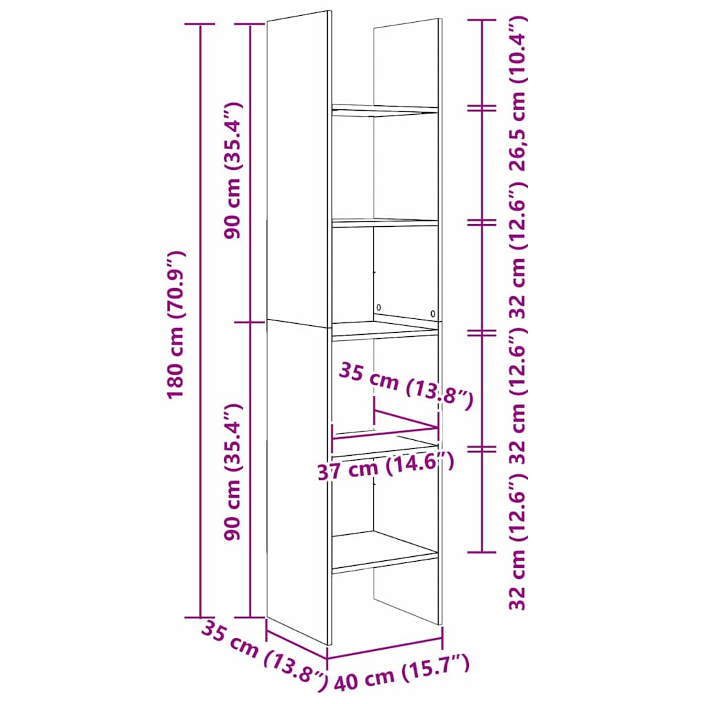 Bogskab 5 niveauer 40 x 35 x 180 cm Konstrueret træ Sort eg