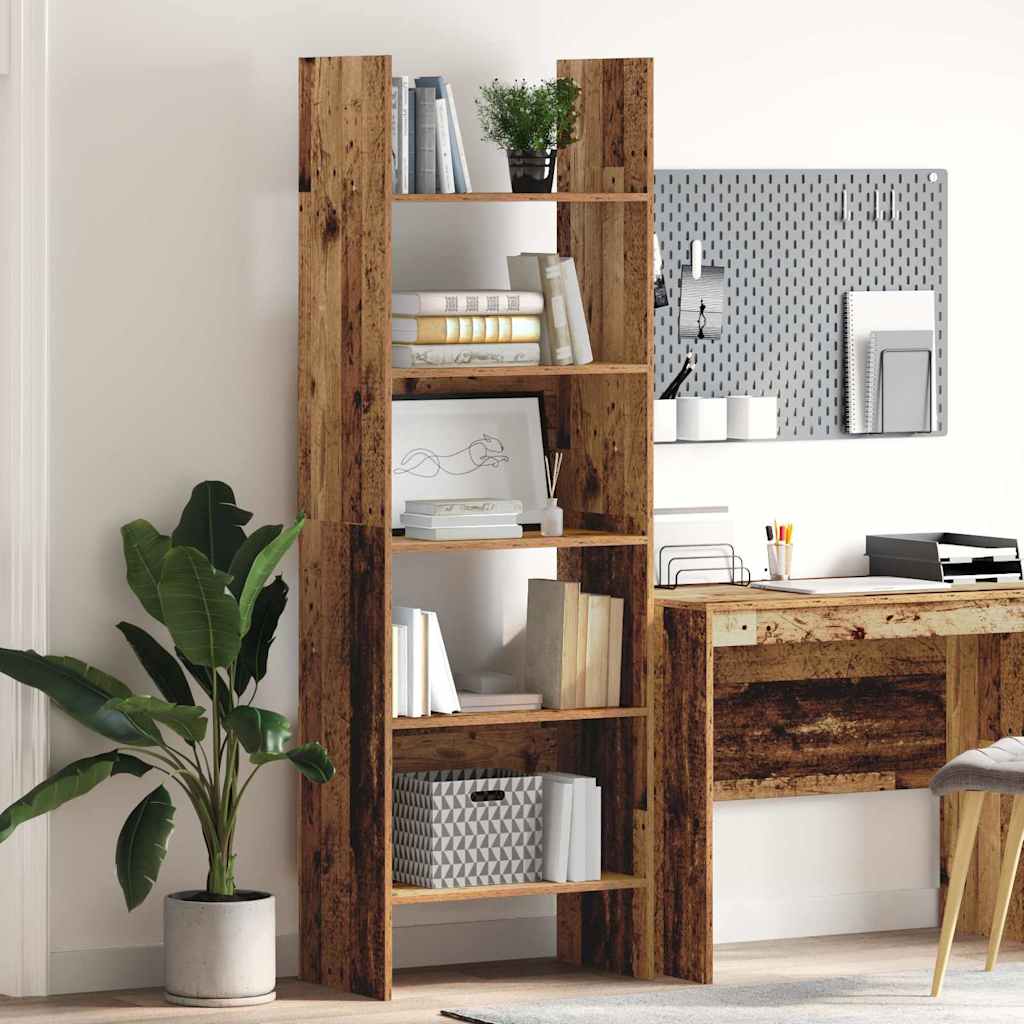 Bogskab 5 niveauer 60 x 35 x 180 cm Konstrueret træ Gammelt træ