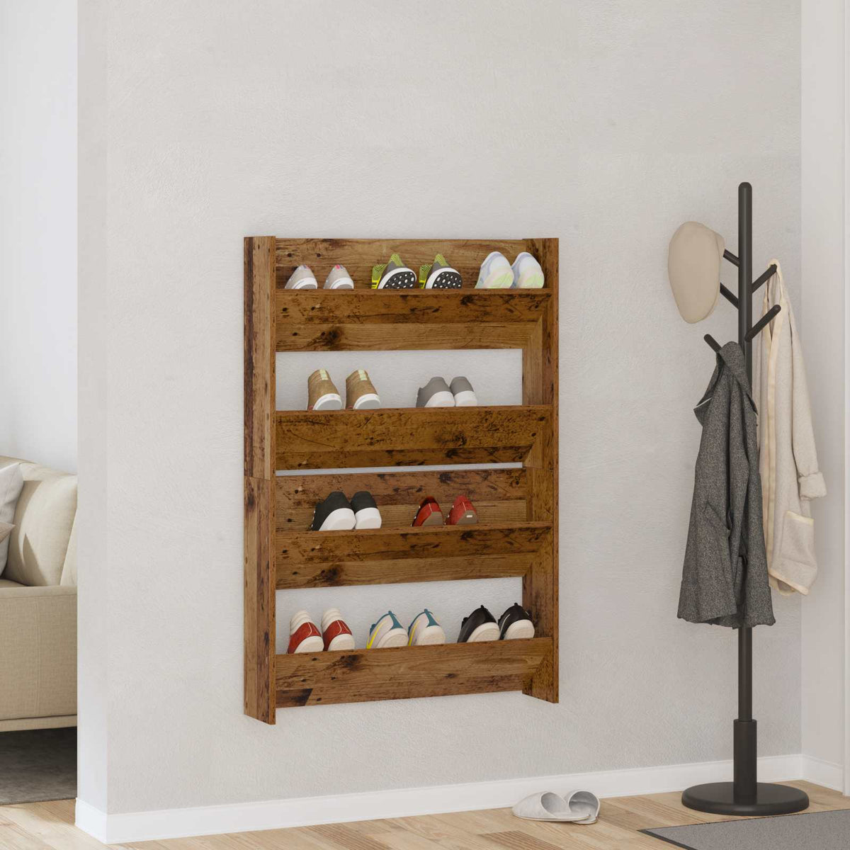 Sko skab 2 stk. 80 x 18 x 60 cm Konstrueret træ Gammelt træ