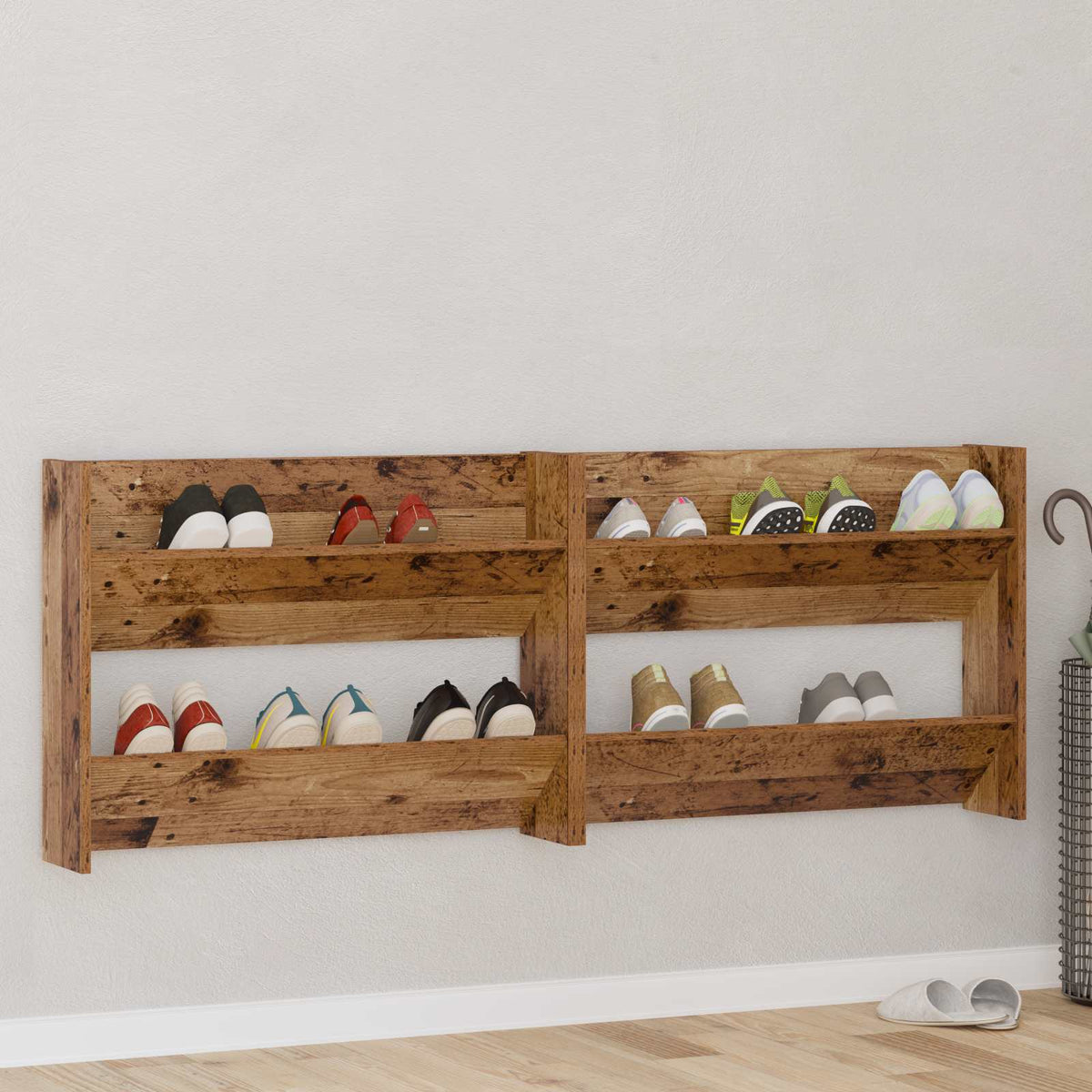 Sko skab 2 stk. 80 x 18 x 60 cm Konstrueret træ Gammelt træ