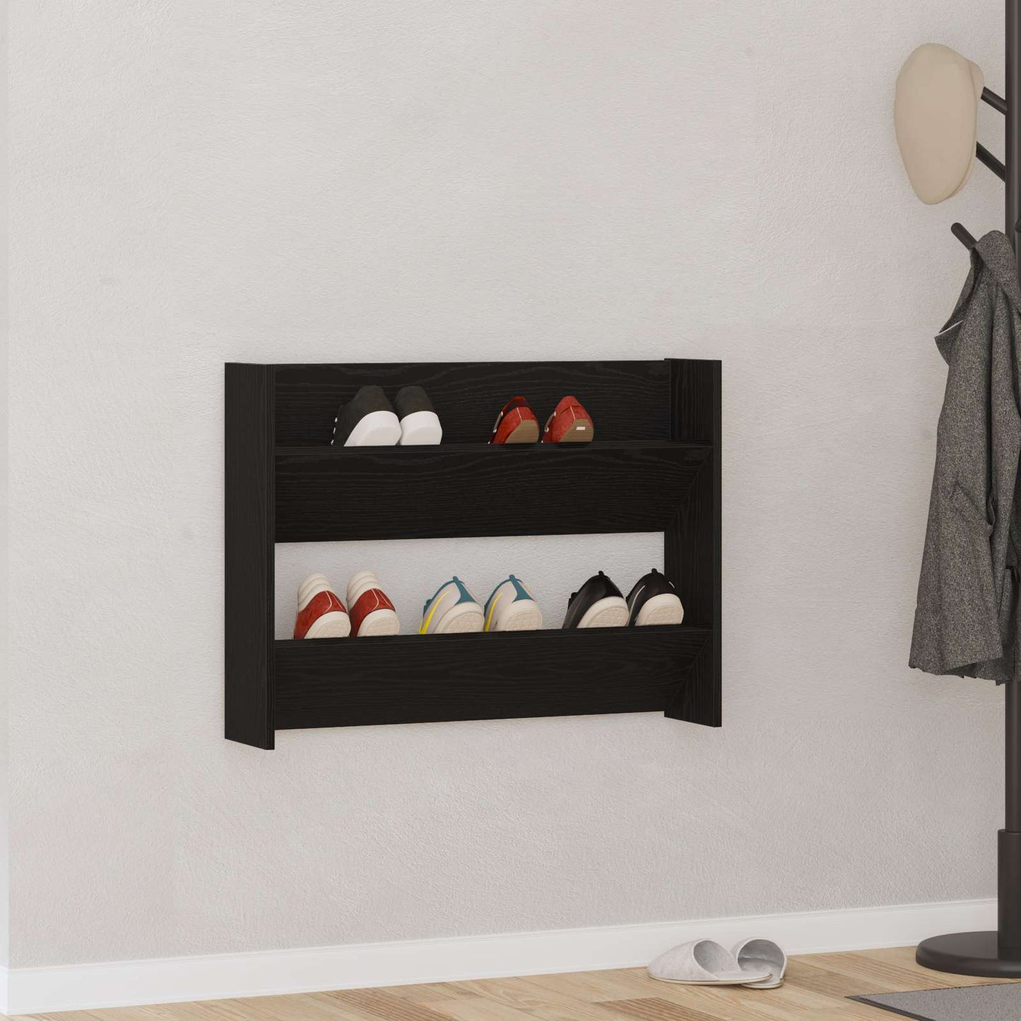 Sko skab 82 x 18 x 60 cm Konstrueret træ Sort eg