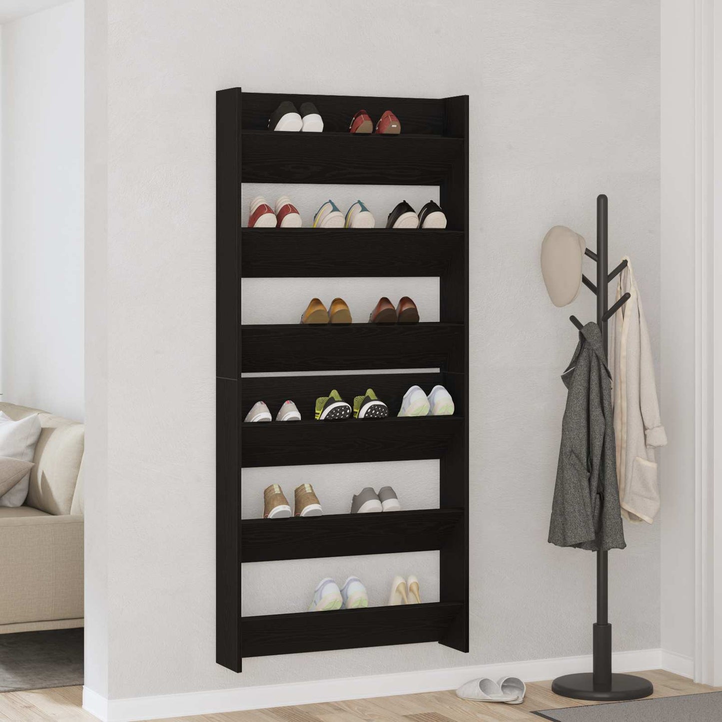 Sko skab 2 stk. 86 x 18 x 90 cm Konstrueret træ Sort eg