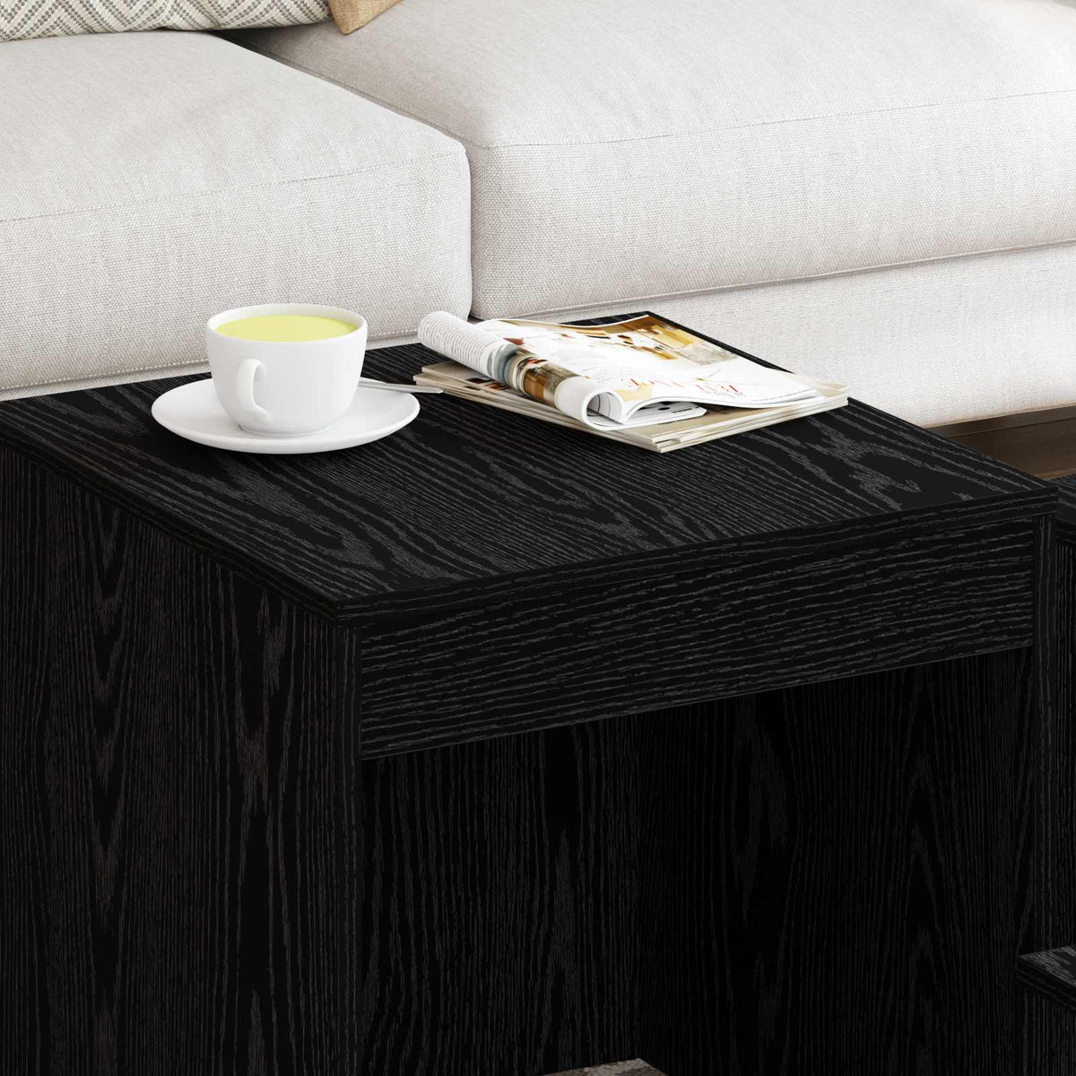 Sofabord 3 stk. Sort eg 45 x 45 x 45 cm Konstrueret træ