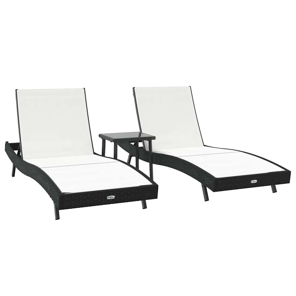 Solstol 3 stk. polyrattan Sort og Hvid