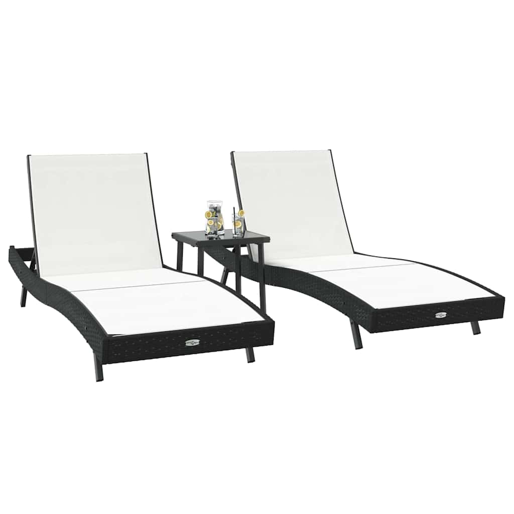 Solstol 3 stk. polyrattan Sort og Hvid