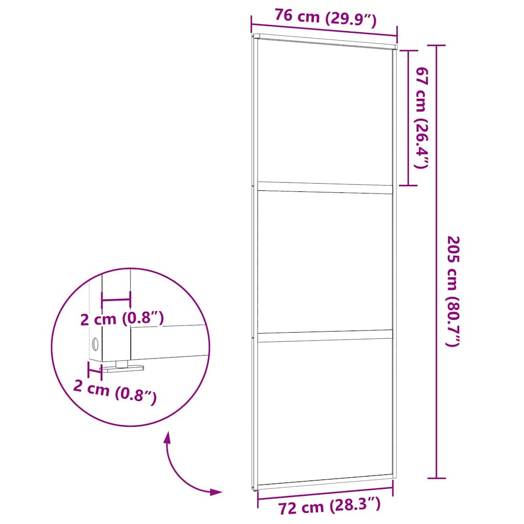 Glasdør 76 x 2 x 205 cm Aluminium Sort
