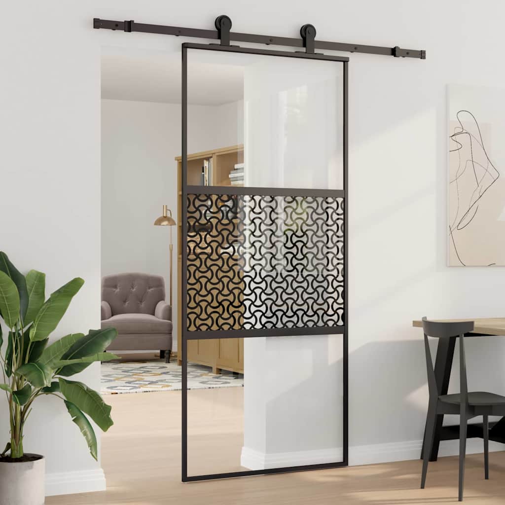 Glasdør 90 x 2 x 205 cm Aluminium Sort