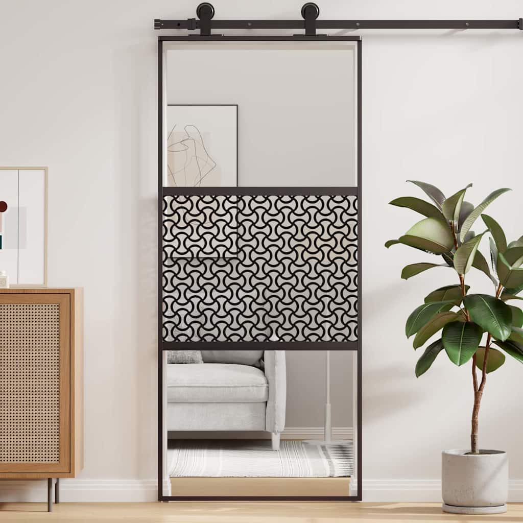 Glasdør 90 x 2 x 205 cm Aluminium Sort