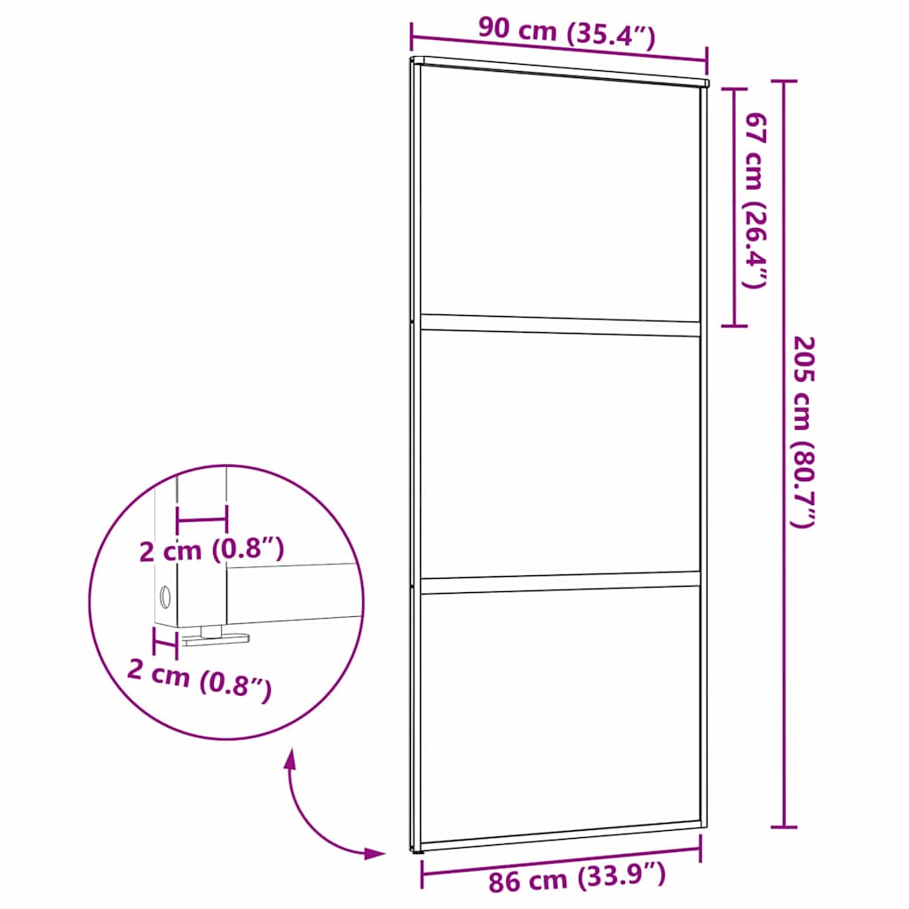 Glasdør 90 x 2 x 205 cm Aluminium Sort